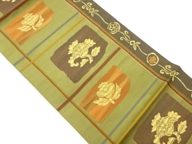 JAPANESE NAGOYA OBI / CHIKUZEN HAKATA / WOVEN FLORAL PLANTS
